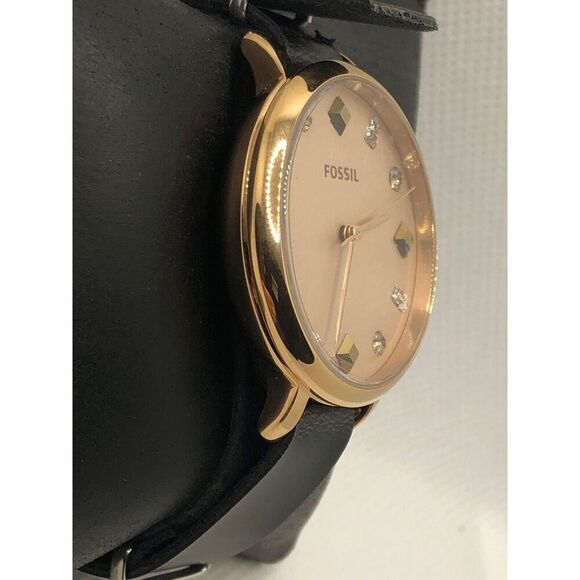 Fossil ES4473 Women's Black Leather Analog Rose Gold Dial Quartz Watch KS328 - Picture 3 of 9